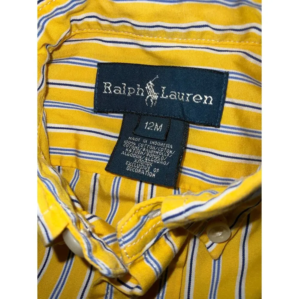 Polo Ralph Lauren Blue Yellow Plaid Button Up Shirt Size 12M
